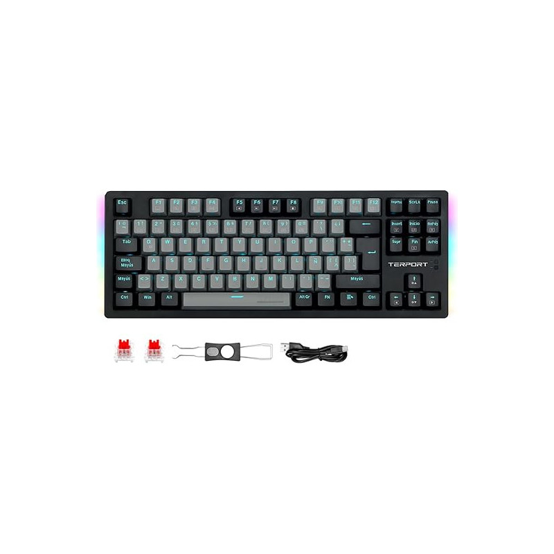 TERPORT TR95 TKL Teclado Mecánico Español de 88 Teclas, Teclado Gamer de Retroiluminación Azul y Luces RGB Laterales